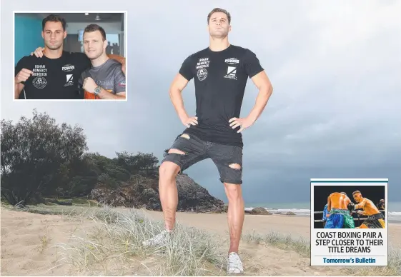  ?? Picture: GLENN HAMPSON ?? Gold Coast boxer Rohan Murdock on the beach at Miami. And (inset) with Aussie star Jeff Horn.