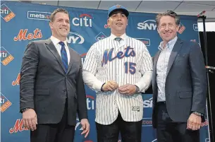  ?? ASSOCIATED PRESS FILE PHOTO ?? Carlos Beltran, middle, never got further than his introducto­ry news conference with the Mets. The two sides have parted ways before the would-be manager even got to spring training.