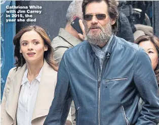  ?? Picture: FAMEFLYNET ?? Cathriona White with Jim Carrey in 2015, the year she died