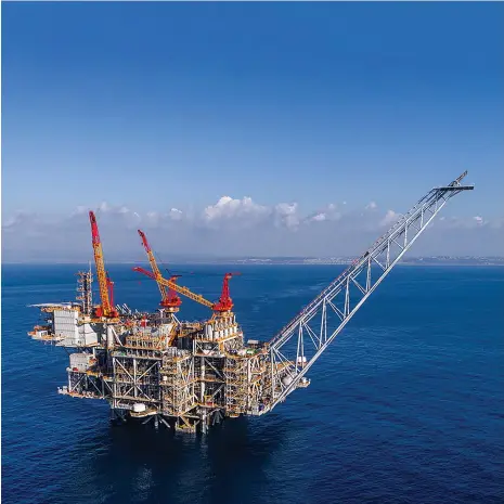  ?? NewMed ?? An oil platform at the Leviathan gasfield, the second biggest in the eastern Mediterran­ean and the largest in Israel. NewMed Energy holds a 45.34 per cent stake in the gasfield