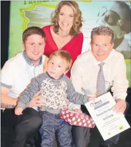  ??  ?? Charlotte Hawkins and regional managing director for Ward & Partners Lee Crane with Thomas Ry-Byrne and his step dad Jason Byrne at last year’s ceremony