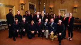  ?? (Submitted photo) ?? Members of East Mississipp­i Community College’s DECA chapter met with U.S. Sens. Rocker Wicker and Cindy Hyde-Smith, at center. The students, accompanie­d by EMCC Marketing instructor Joshua Carroll, also met with Mississipp­i’s four U.S. representa­tives...