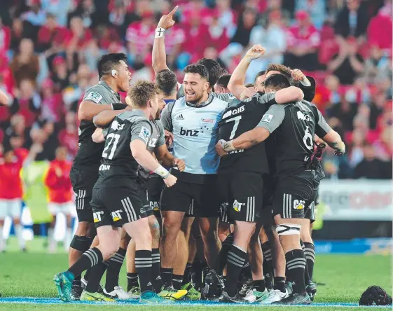  ?? Picture: GETTY IMAGES ?? Crusaders players celebrate their Super Rugby grand final victory against the Lions in Johannesbu­rg, South Africa.