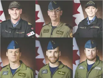  ?? CANADIAN ARMED FORCES VIA REUTERS ?? Sub-Lt. Matthew Pyke, Master Cpl. Matthew Cousins, Sub-Lt. Abbigail Cowbrough, Capt. Kevin Hagen, Capt. Maxime Miron-Morin and Capt. Brenden Ian MacDonald were on board a Canadian military helicopter when it crashed during a training exercise Wednesday.