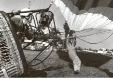  ??  ?? Inflating a Thunder balloon, Wollaton Park, 1979