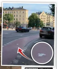  ?? FOTO: MATILDA LUNDBERG ?? MARKERING. Här syns ett av korsen i cykelbanan vid Karlbergsv­ägen/Sankt Eriksgatan.