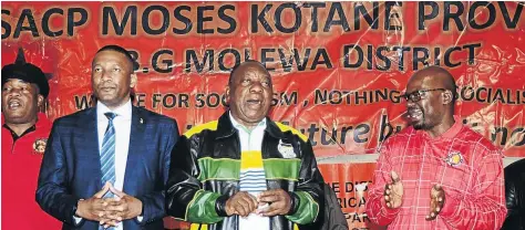  ?? / MDUDUZI NDZINGI ?? ANC deputy president Cyril Ramaphosa with the SACP’s second deputy general secretary Solly Mapaila during the Moses Kotane memorial lecture at the Ben Marais Municipali­ty Hall in Rustenburg, North West, yesterday.