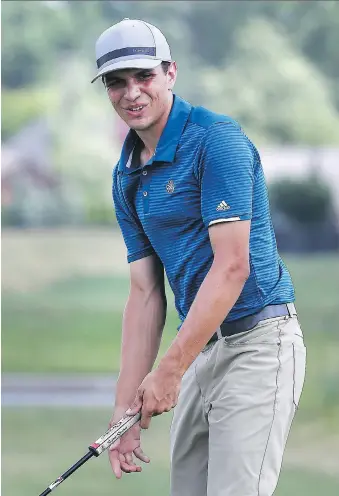  ?? DAN JANISSE ?? Thomas DeMarco reacts to a missed putt during the first round of the PGA Canada’s Windsor Championsh­ip at the Ambassador Golf Club on Thursday. DeMarco was shooting 1-under par when play was halted.