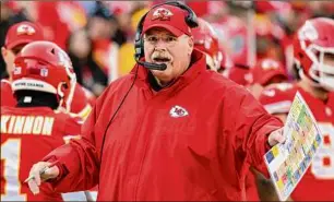  ?? Reed Hoffmann / Associated Press ?? Kansas City Chiefs coach Andy Reid is one of only nine to make as many as four Super Bowl trips as a head coach. He previously went with Philadelph­ia.