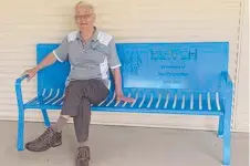  ??  ?? Joyful Foundation’s Ron Donnellan on a buddy bench.