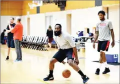  ?? AFP ?? Houston Rockets star player James Harden (C) takes part in a team practice session in Tokyo on October 9, 2019.