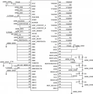  ??  ?? 图5 AD7606芯片的外­围电路接线图Fig.5 Wiring diagram of the circuit around AD7606 chip