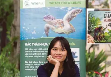  ?? AFP PIX ?? Trang Nguyen, founder of conservati­on group WildAct, posing for a picture in Hanoi recently. (Inset) Trang’s book, ‘Saving Sorya’.