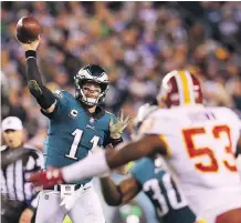  ?? GETTY IMAGES ?? With the Philadelph­ia Eagles still scheduled to face Dallas, the Los Angeles Rams, the Houston Texans and Washington, quarterbac­k Carson Wentz says, “We have our work cut out for us, for sure.”