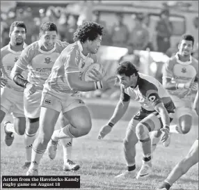  ??  ?? Action from the Havelocks-Kandy rugby game on August 18