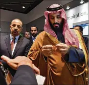  ?? JOSH REYNOLDS / AP IMAGES FOR KAUST ?? Saudi Crown Prince Mohammed bin Salman tours an innovation gallery of Saudi technology during a March visit to MIT in Cambridge, Mass. Some U.S. colleges are rethinking ties to Saudi Arabia.