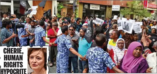  ??  ?? Demonstrat­ion: Protesters in the Maldives yesterday. Left: From Thursday’s Mail