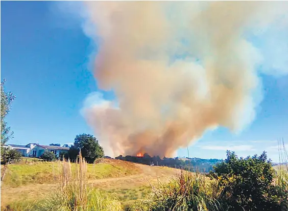  ??  ?? Much of Northland’s power supply was turned off as firefighte­rs and three helicopter­s battled the scrub fire south of Whangarei yesterday.