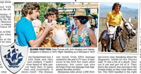  ??  ?? GLOBE-TROTTER: Peter Purves with John Noakes and Valerie Singleton in Mexico in 1970. Right: Saddling up in Ethiopia in 1973