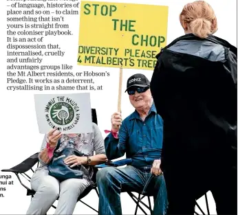  ?? ABIGAIL DOUGHERTY/STUFF ?? Protestors and members of the Tupuna Maunga Authority during last November’s peaceful hui at Mt Albert/Owairaka Maunga to hear concerns about trees being cut down on the mountain.