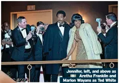  ??  ?? Jennifer, left, and above as Aretha Franklin and Marlon Wayans as Ted White