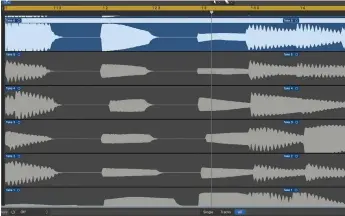  ??  ?? Multiple take recording is easy in Logic. Just loop, record and then slice up the audio to select the best takes