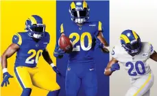  ?? /CORTESÍA L.A. RAMS ?? Estos son los tres nuevos modelos que vestirá el conjunto angelino a partir de este año.