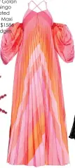  ??  ?? Fyodor Golan Flamingo Pleated Satin Maxi Dress $1586 Selfridges