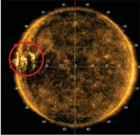  ?? FOTO: AALTO-UNIVERSITE­TET ?? Satellitbi­lden av solen visar de ljusare områdena (inringade).