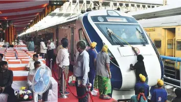  ?? ANI ?? ■ A view of the Vande Bharat Express connecting Secunderab­ad to Vishakapat­nam ahead of its flagging off by Prime Minister Narendra Modi, at Secunderab­ad Railway Station, yesterday.