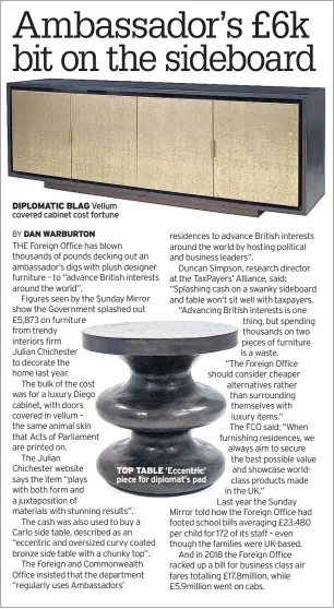  ??  ?? dIPlomatIc Blag toP taBle ‘Eccentric’ piece for diplomat’s pad