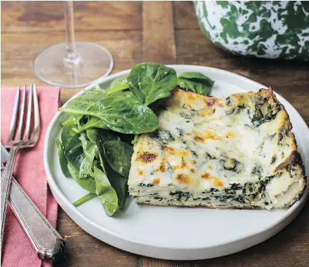  ?? — THE ASSOCIATED PRESS ?? White and green spinach lasagna should sit for 10 minutes before slicing.