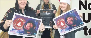  ??  ?? Derventio Housing Trust workers Emily Williams, Ellen Scott and Megan Rose help launch the trust’s Christmas appeal