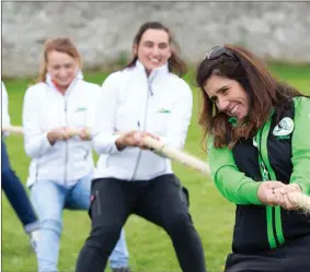  ??  ?? Cathy O’Toole of the Irish Tug of War Associatio­n helps the Wicklow Arts Office beat the Wicklow Local Sports Partnershi­p.