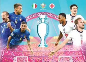  ??  ?? Italy, England seek first continenta­l title in more than half a century