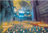  ?? THE ASSOCIATED PRESS ?? Muslims gather for the Eid al-Adha prayer inside Istanbul’s Hagia Sophia on Friday, the first time they could in decades.