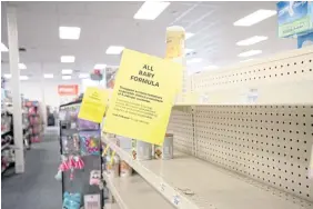  ?? REUTERS ?? Empty shelves show a shortage of baby formula at a CVS store in San Antonio, Texas on May 10.