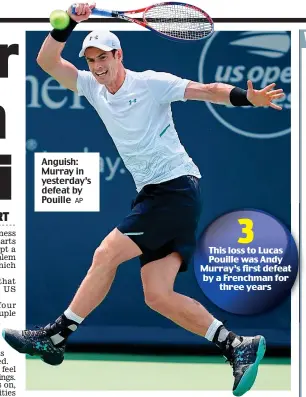  ?? AP ?? Anguish: Murray in yesterday’s defeat by Pouille