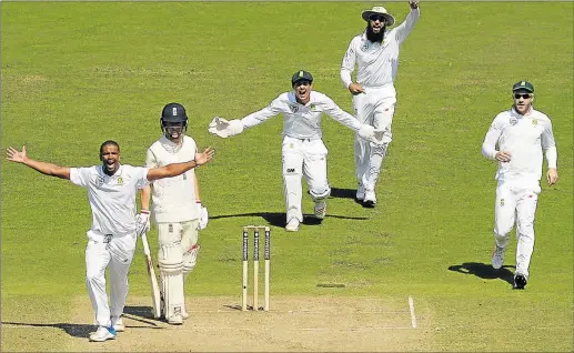  ?? Picture: GETTY IMAGES ?? HIGH ROLLERS: Vernon Philander, Quinton de Kock, Hashim Amla and Faf du Plessis of South Africa appeal for the wicket of Gary Ballance of England during the fourth day of the second Test at Trent Bridge on Monday. South Africa thrashed England by 340 runs, after losing the first Test by 211 runs