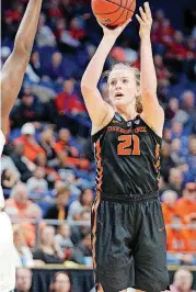  ??  ?? Oregon State’s Marie Gulich shoots against Baylor during the first quarter Friday in Lexington, Ky.