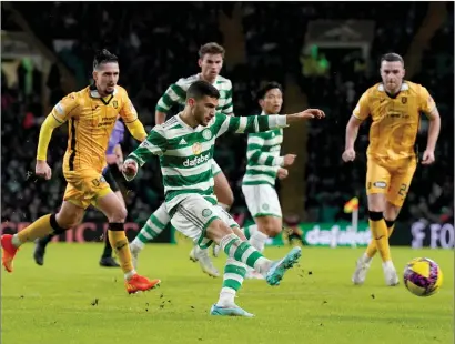  ?? ?? Celtic winger Liel Abada, who did not go to the Qatar World Cup, was lively in the win over Livingston