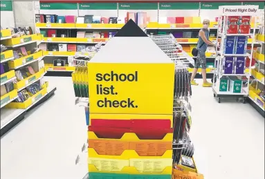  ?? Associated Press ?? Back-to-school supplies on display July 11 in Marlboroug­h, Mass. The pandemic has dragged into the new school year and wreaked havoc on reopening plans. That has extended to the back-to-school shopping season.