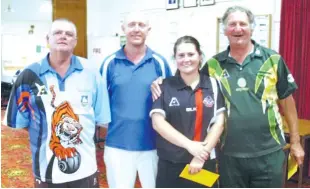  ??  ?? Winners of Drouin Bowling Club’s annual fours tournament on Sunday are (from left) Paris Hilton, Dave Ashby, Sarah Ashby and John Taborslz.