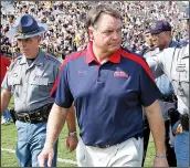  ?? AP/MARK HUMPHREY ?? Ex-Arkansas football coach Houston Nutt coached at the University of Mississipp­i from 2008-2011, but he’s now suing the school and its athletics foundation for breach of his severance agreement because of false statements he said school officials made...