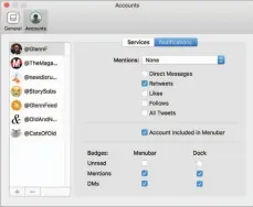  ??  ?? Tweetbot 3 allows per-account settings for certain items, such as notificati­ons.