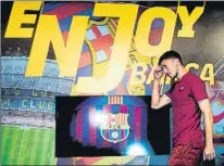  ?? FOTO: FCB ?? Lenglet, a su llegada al la tienda del Barça Hoy, presentaci­ón