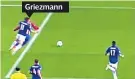  ??  ?? Griezmann Key moment: Marc Albrighton’s foul on Antoine Griezmann is outside the area