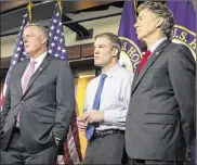  ?? THE NEW YORK TIMES ?? (From left) Reps. Mark Meadows, R-N.C., Jim Jordan, R-Urbana, and Sen. Rand Paul, R-Ky., discuss new legislatio­n to replace the Affordable Care Act on Capitol Hill this month. Health care has been a prime topic at recent town halls around the country.