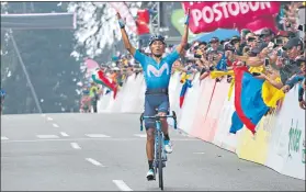  ?? FOTO: MOVISTAR ?? Nairo Quintana celebra la victoria lograda en la última prueba en Colombia