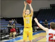  ?? PHOTO COURTESY WCU ?? West Chester University’s Matt Penecale strokes a jump shot Saturday vs. Wheeling-Jesuit in the first round of the NCAA Tournament. Penecale hit a huge 3-pointer in the final minute to seal the first NCAA win in school history.